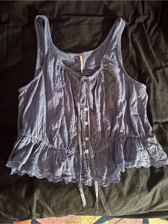 Free People Tops - Free People Periwinkle Lace-Trim Button Tank Top